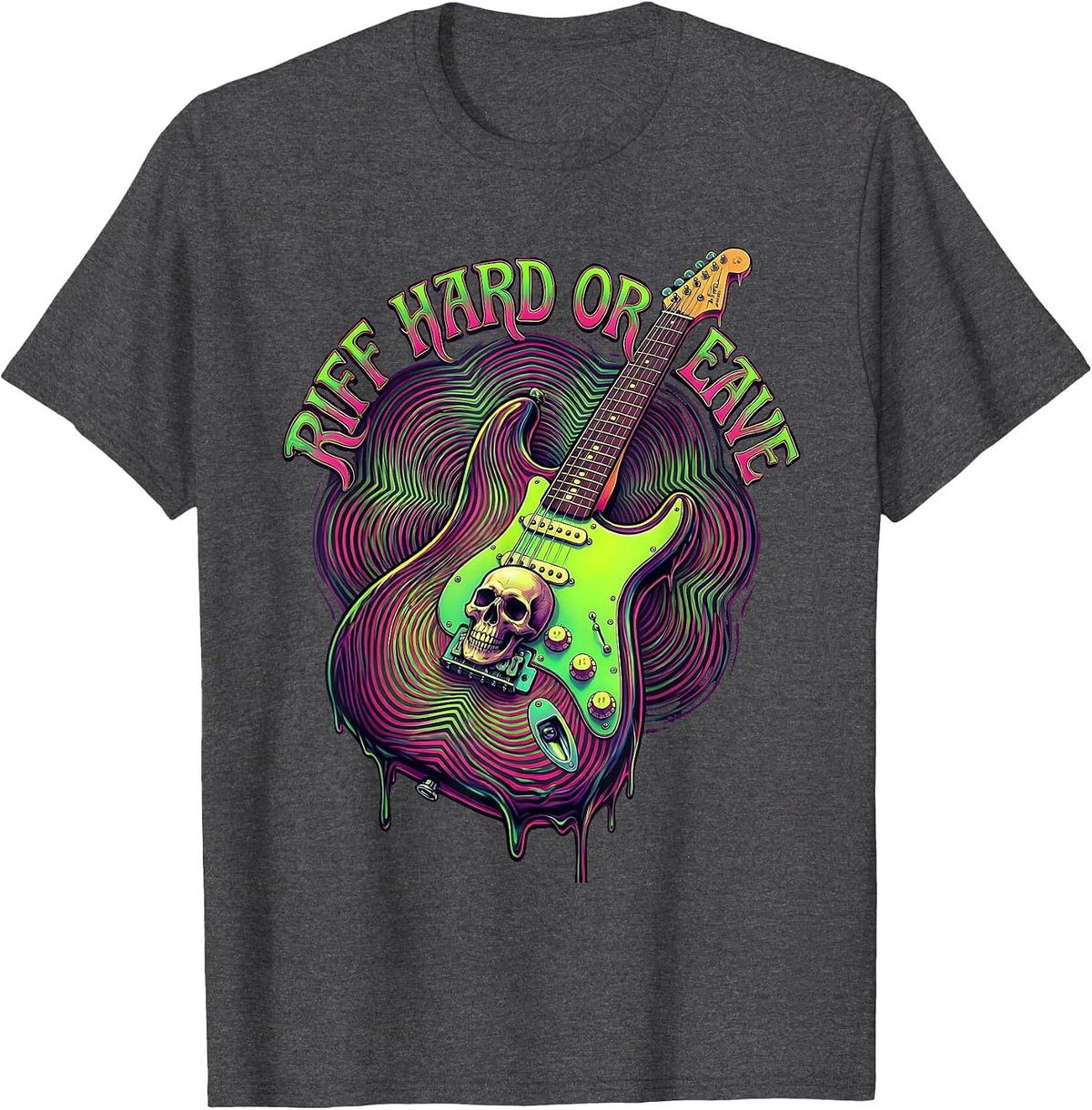 Riff Hard Or Leave Heavy Metal Guitar Design T-Shirt - Dark Heather Grey