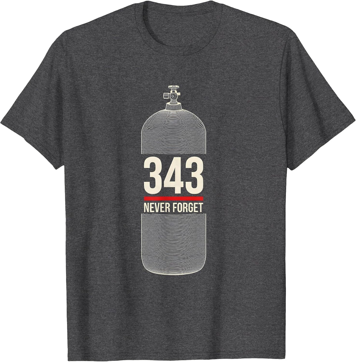 Never Forget 343 Minimalist Firefighter Memorial Tribute T-Shirt - Dark Heather Grey