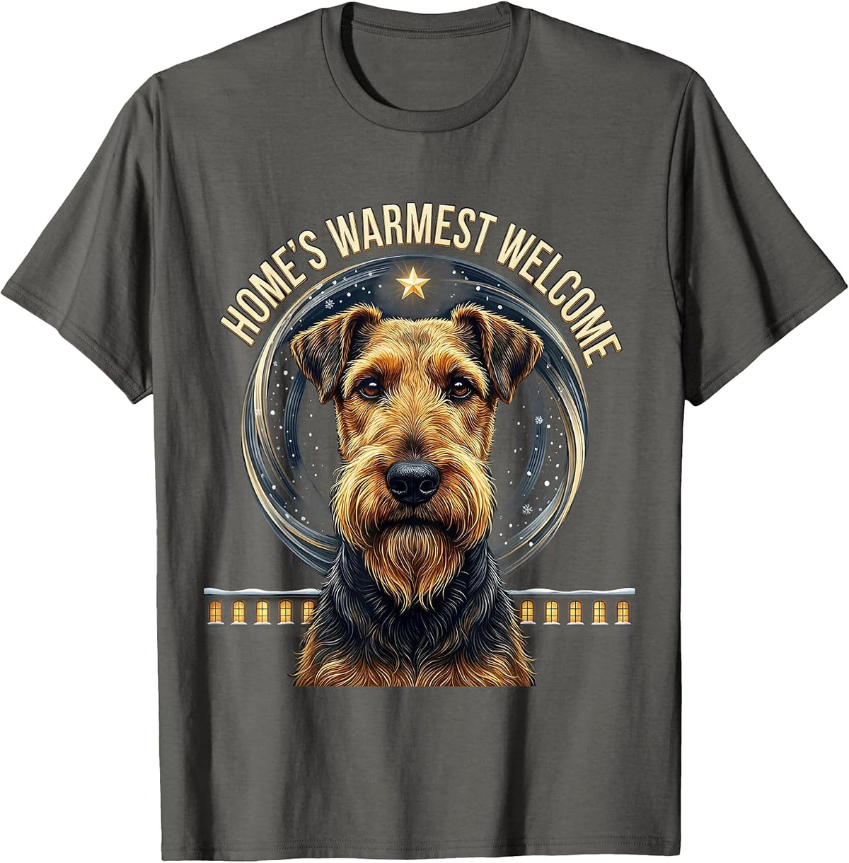 Home's Warmest Welcome Airedale Terrier Van Gogh Style T-Shirt - Asphalt Grey