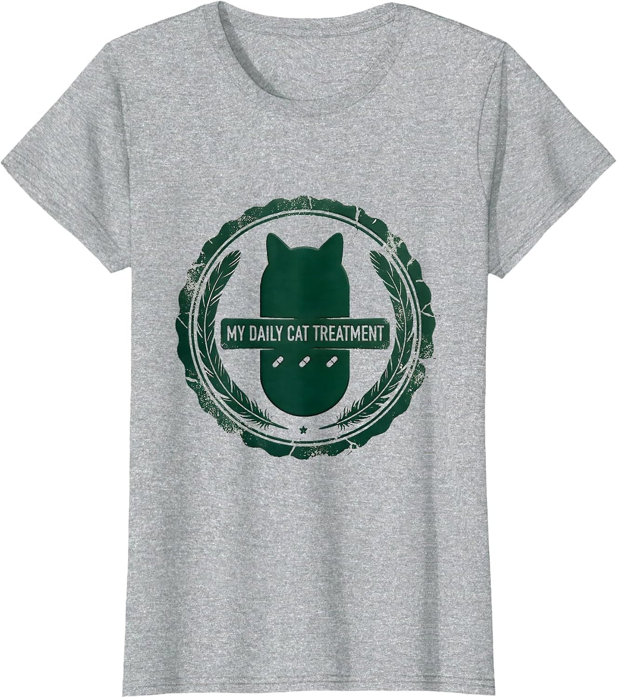 My Daily Cat Treatment Funny Cat Lover Gift Rubber Stamp T-Shirt - Heather Grey
