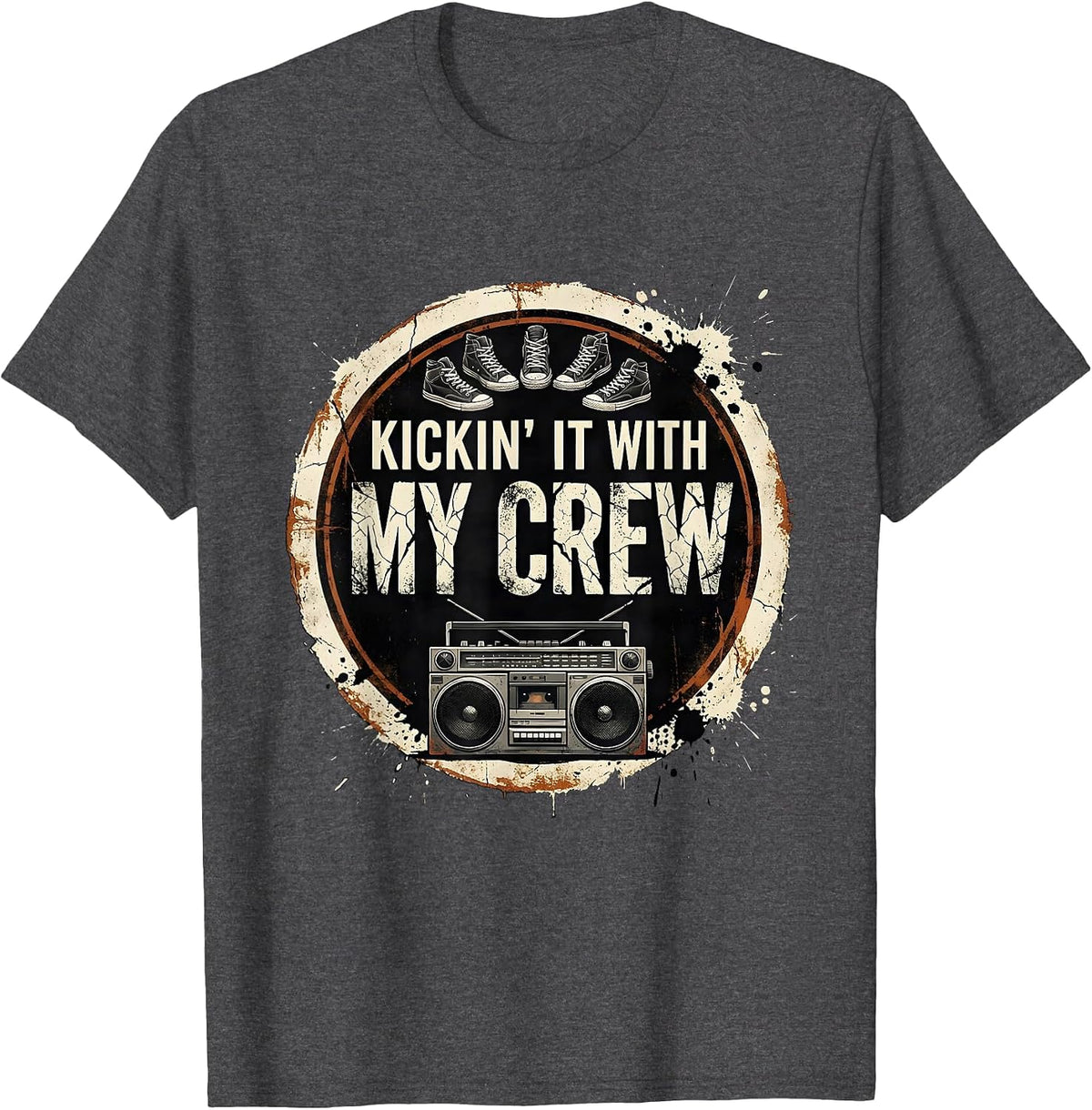 Men's Kickin It With My Crew Distressed Funny Family Reunion T-Shirt - Dark Heather Grey