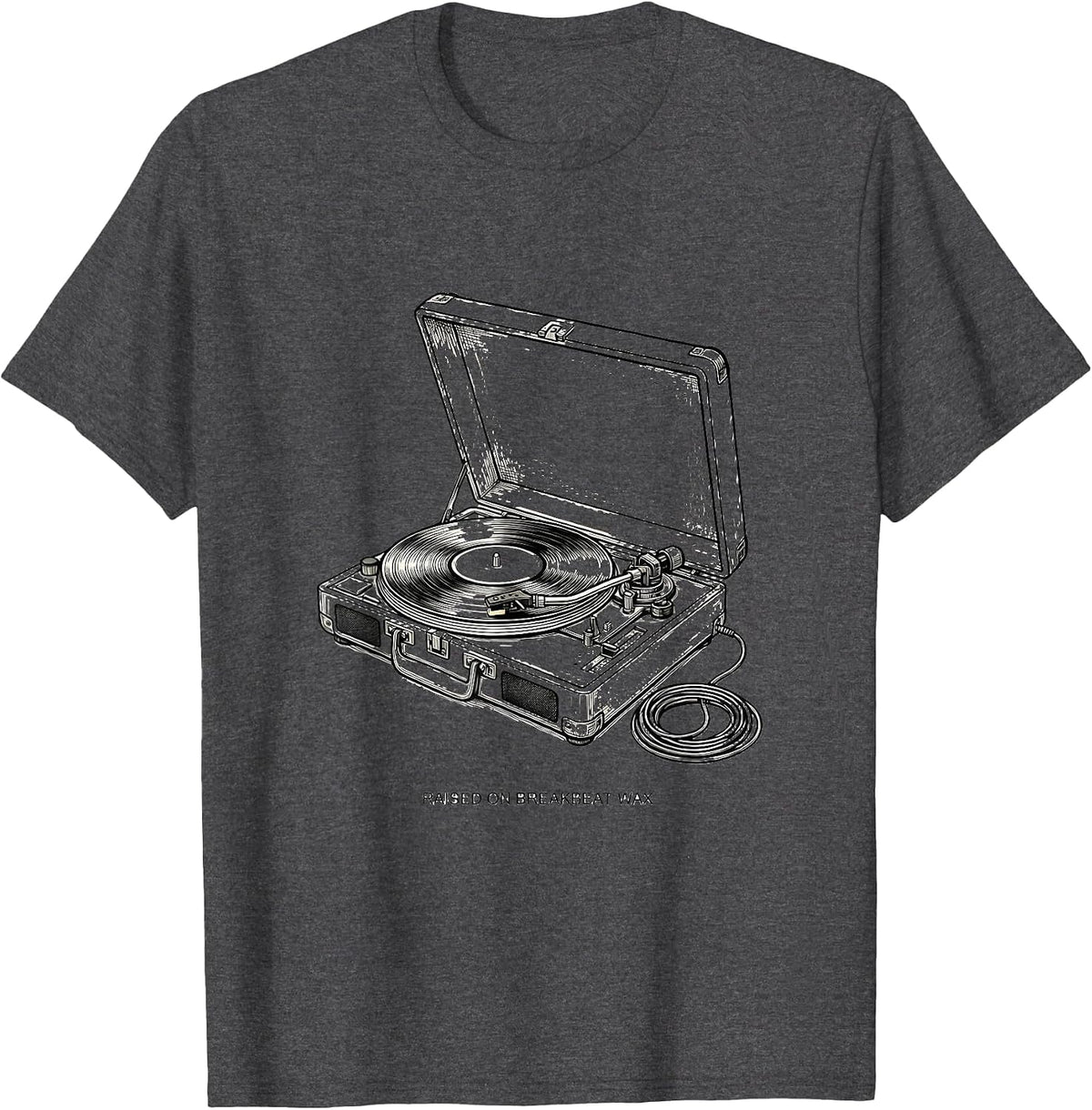 Raised On Breakbeat Wax Vintage 90s Hip-Hop Rap Lyric T-Shirt - Dark Heather Grey