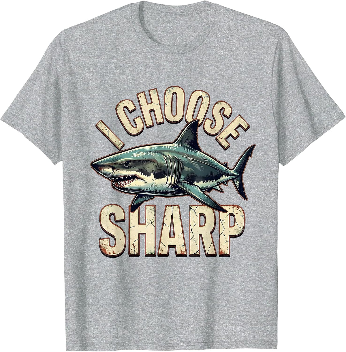 Men's I Choose Sharp Distressed Funny Shark Ocean Wildlife Lover T-Shirt - Heather Grey