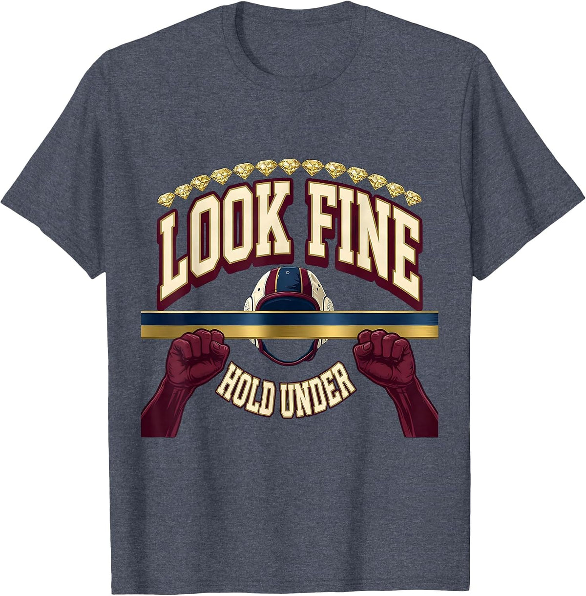 Look Fine, Hold Under Sparkle Varsity Water Polo Player T-Shirt - Heather Blue