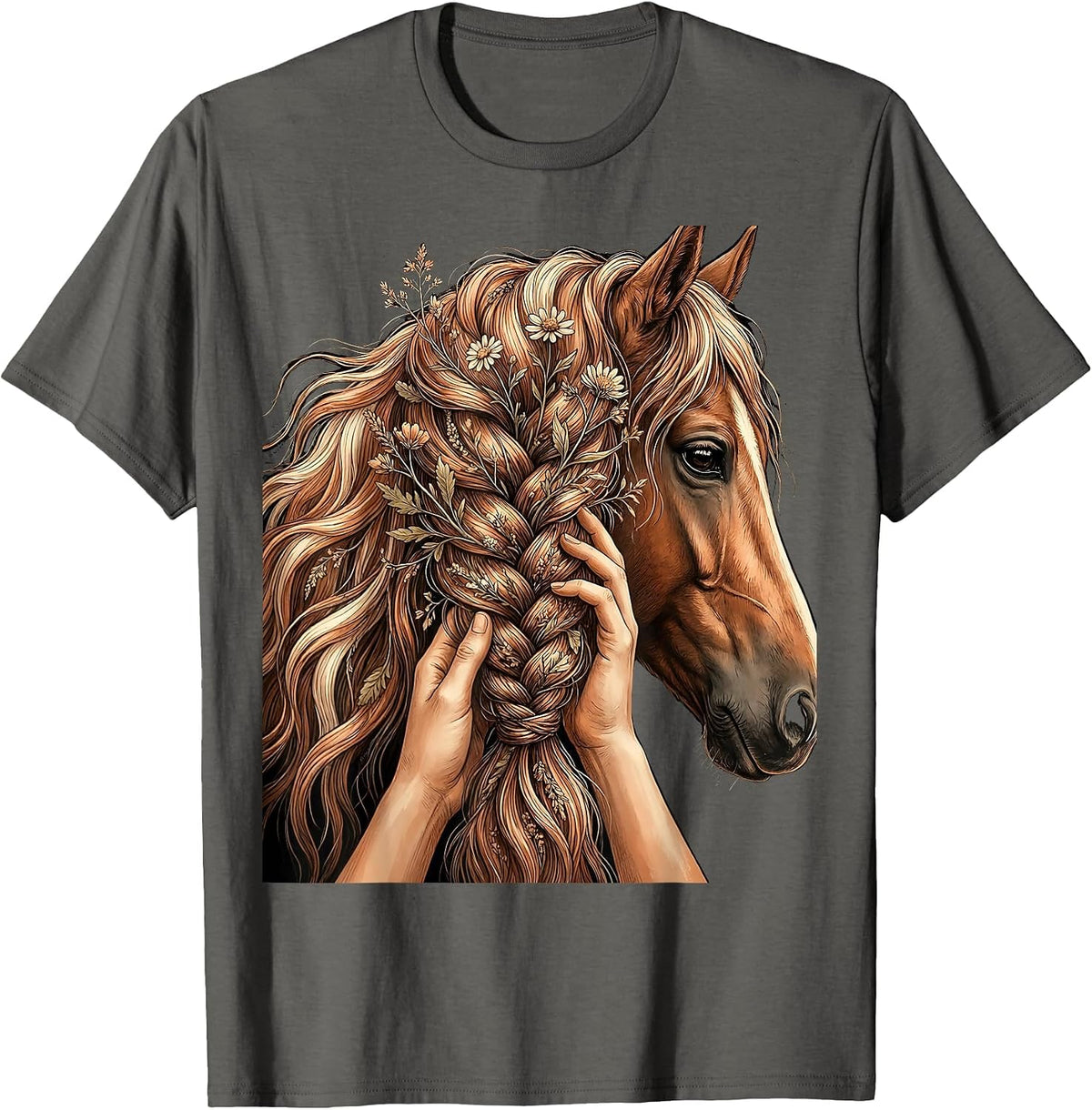 Horse Mane Braiding Country Life Graphic T-Shirt - Asphalt Grey