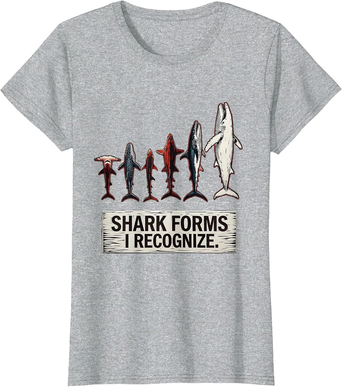 Shark Forms I Recognize Linocut Marine Biology Ocean T-Shirt - Heather Grey