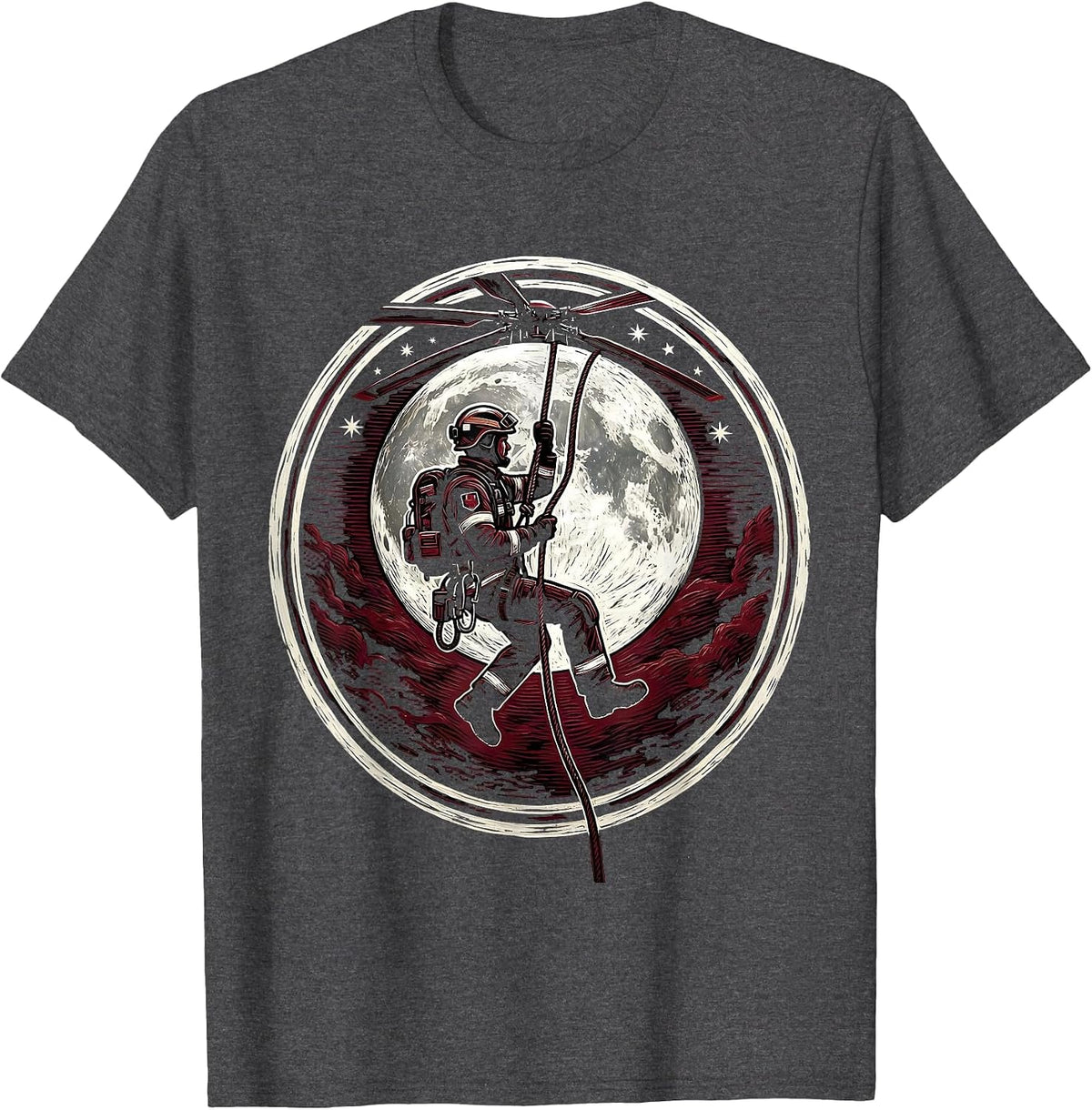 Men's Night Rescue Paramedic Helicopter Rappel Design T-Shirt - Dark Heather Grey