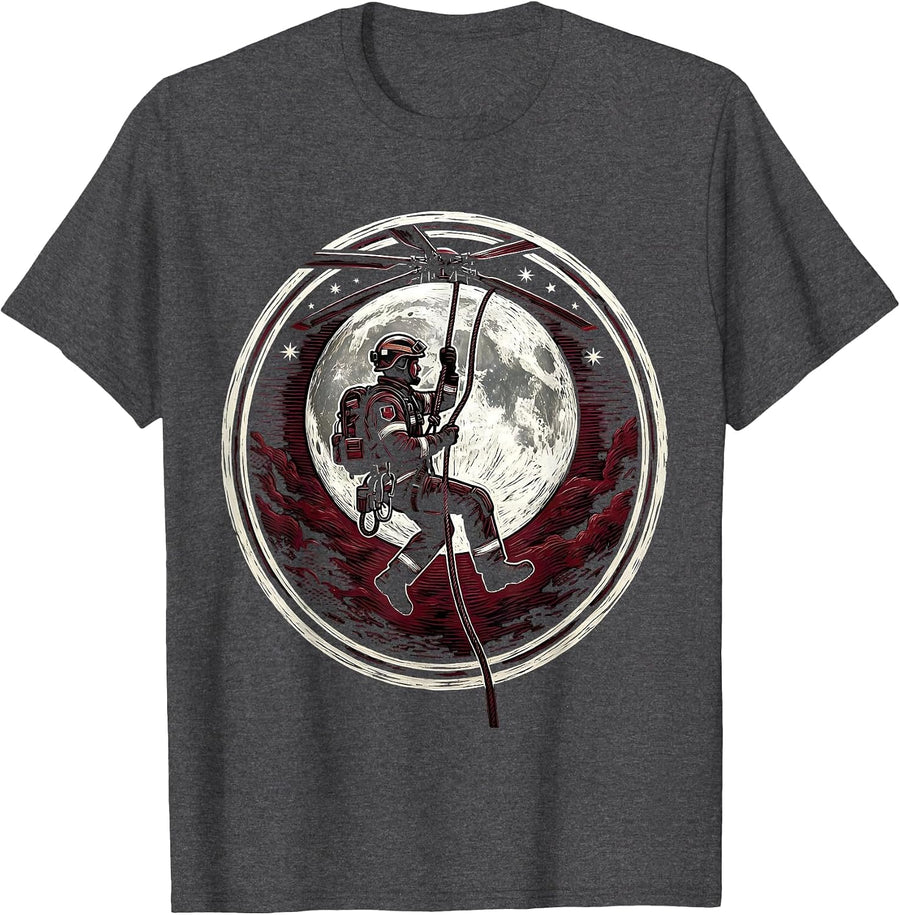 Men's Night Rescue Paramedic Helicopter Rappel Design T-Shirt - Dark Heather Grey
