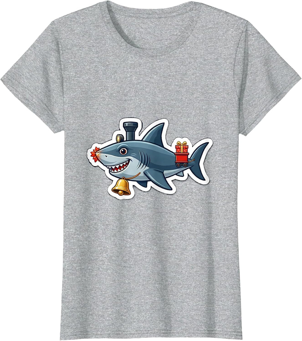 Shark Train Engine Christmas Badge Funny Shark Lover Gift T-Shirt - Heather Grey
