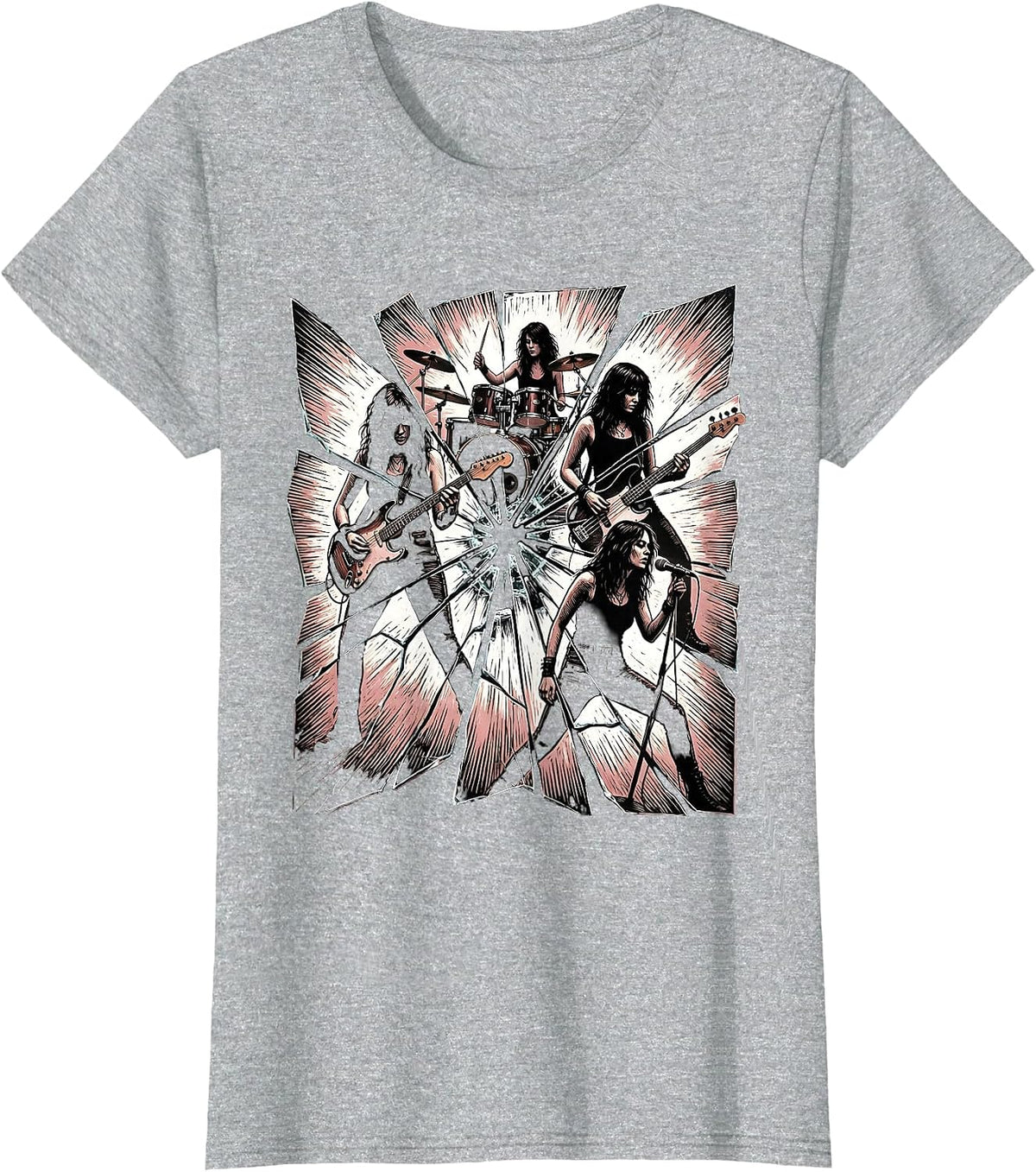 All-Female Band Shattered Mirror Reflection Art T-Shirt - Heather Grey