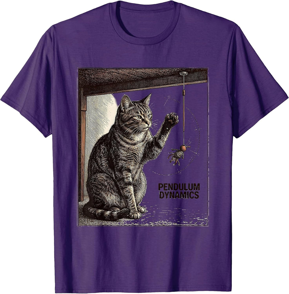 Men's Pendulum Dynamics Funny Cat Physics Humor Science Teacher T-Shirt - Purple
