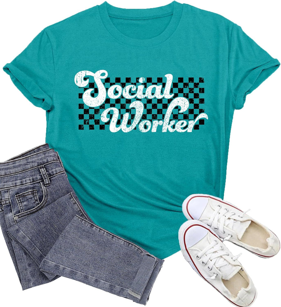 Social Worker Shirt for Women Social Work Month Life T-Shirts - Cyan