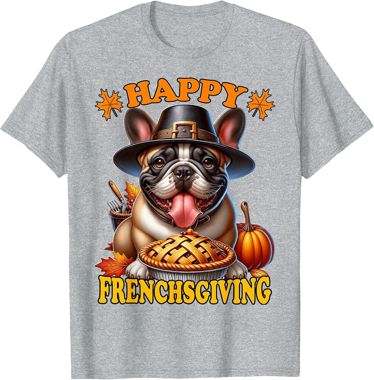 Thanksgiving French Bulldog T-Shirt - Heather Grey
