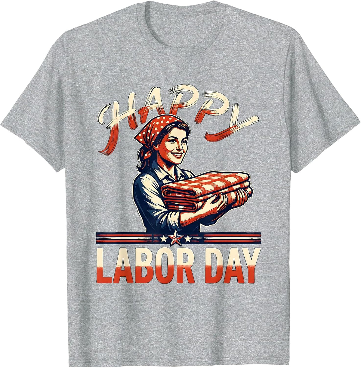 Men's Happy Labor Day Patriotic Woman Messy Bun Mom USA Flag T-Shirt - Heather Grey