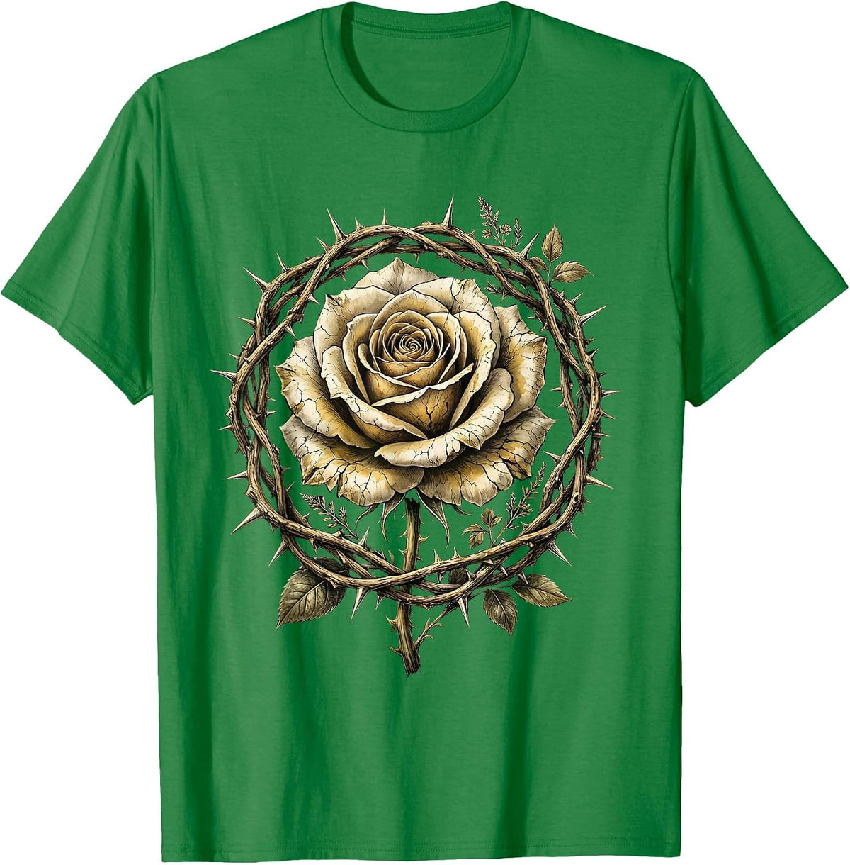Men's Crown of Thorns Rose Jesus Faith Graphic Design T-Shirt - Kelly Green