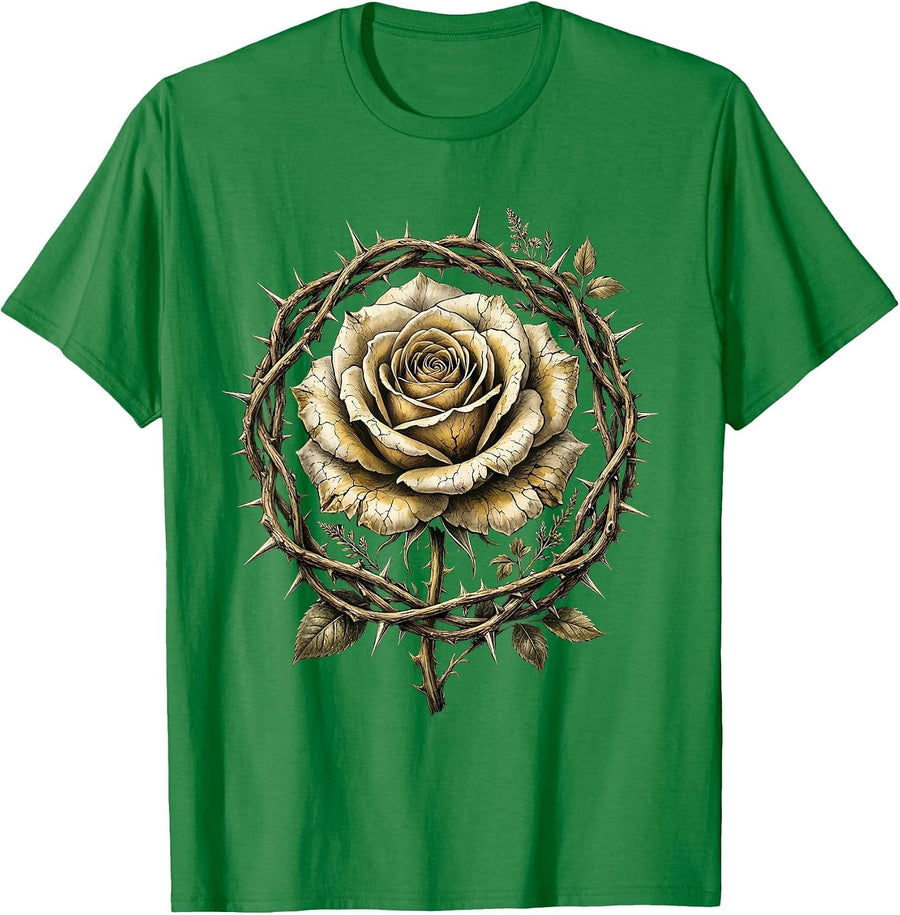 Men's Crown of Thorns Rose Jesus Faith Graphic Design T-Shirt - Kelly Green