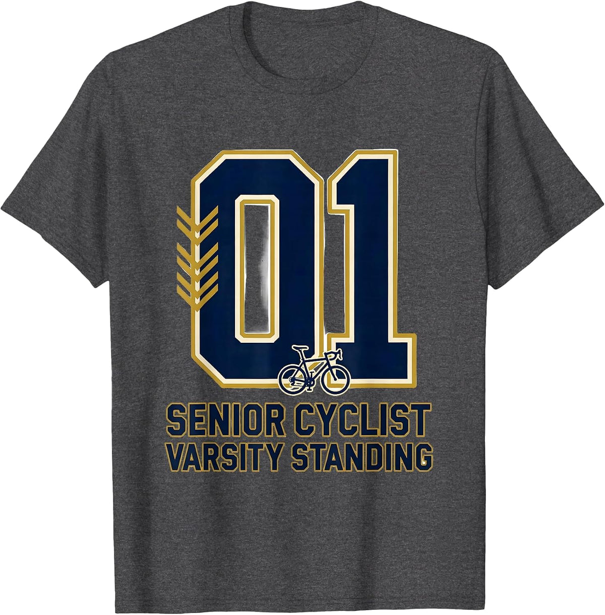 Senior Cyclist Varsity Standing Funny Senior Cyclist Cycling T-Shirt - Dark Heather Grey