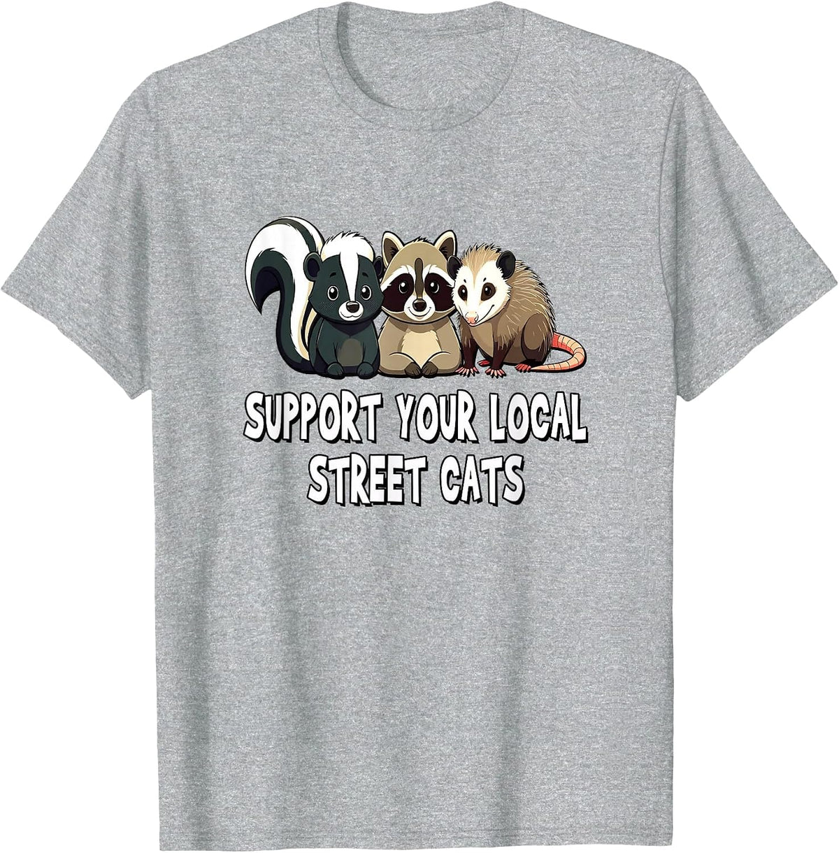 Support Your Local Street Cats - Raccoon, Opossum T-Shirt - Heather Grey