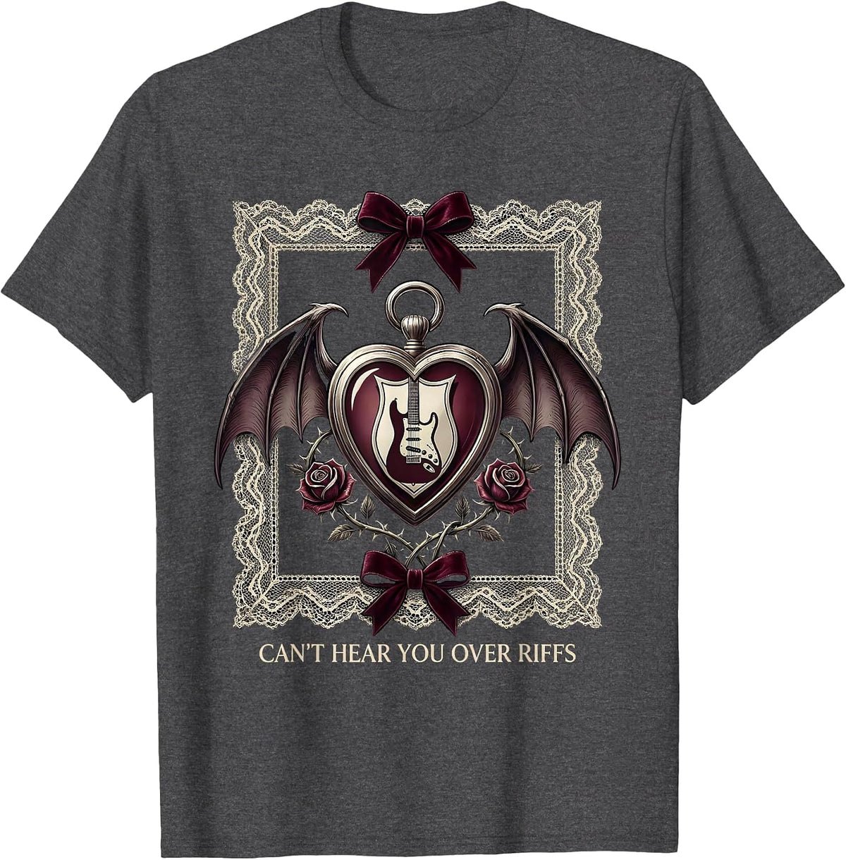 Can't Hear You Over Riffs Heavy Metal Design T-Shirt - Dark Heather Grey