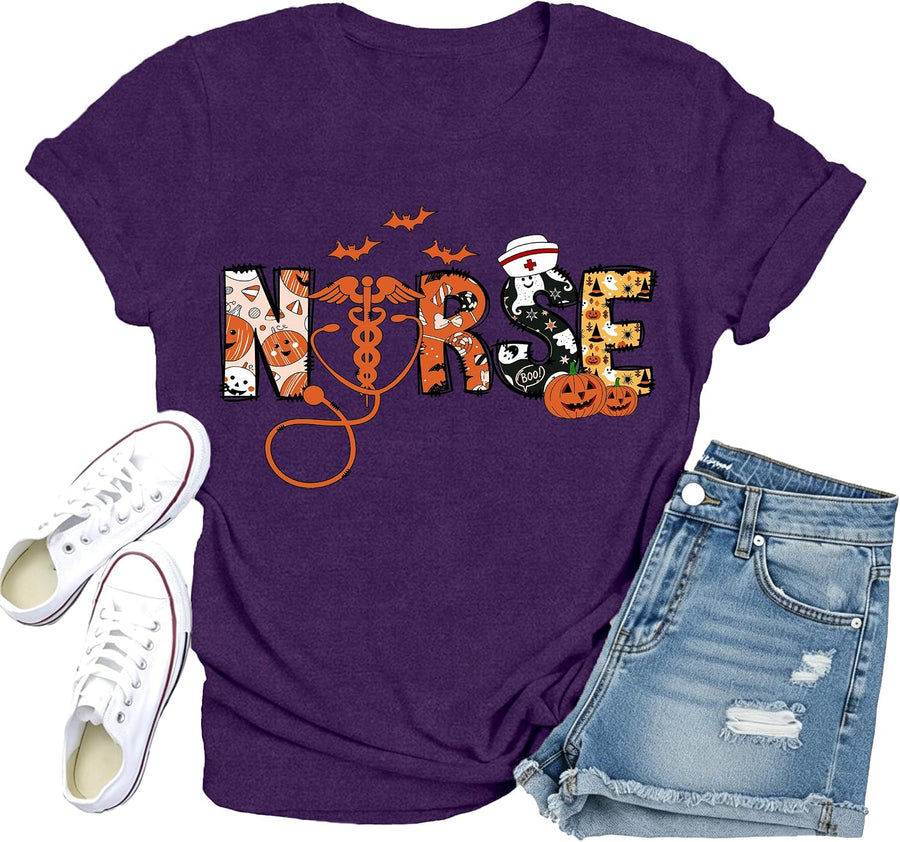 Nurse Shirts for Women Halloween T-Shirt Halloween Nurse Tee Tops - Purple1