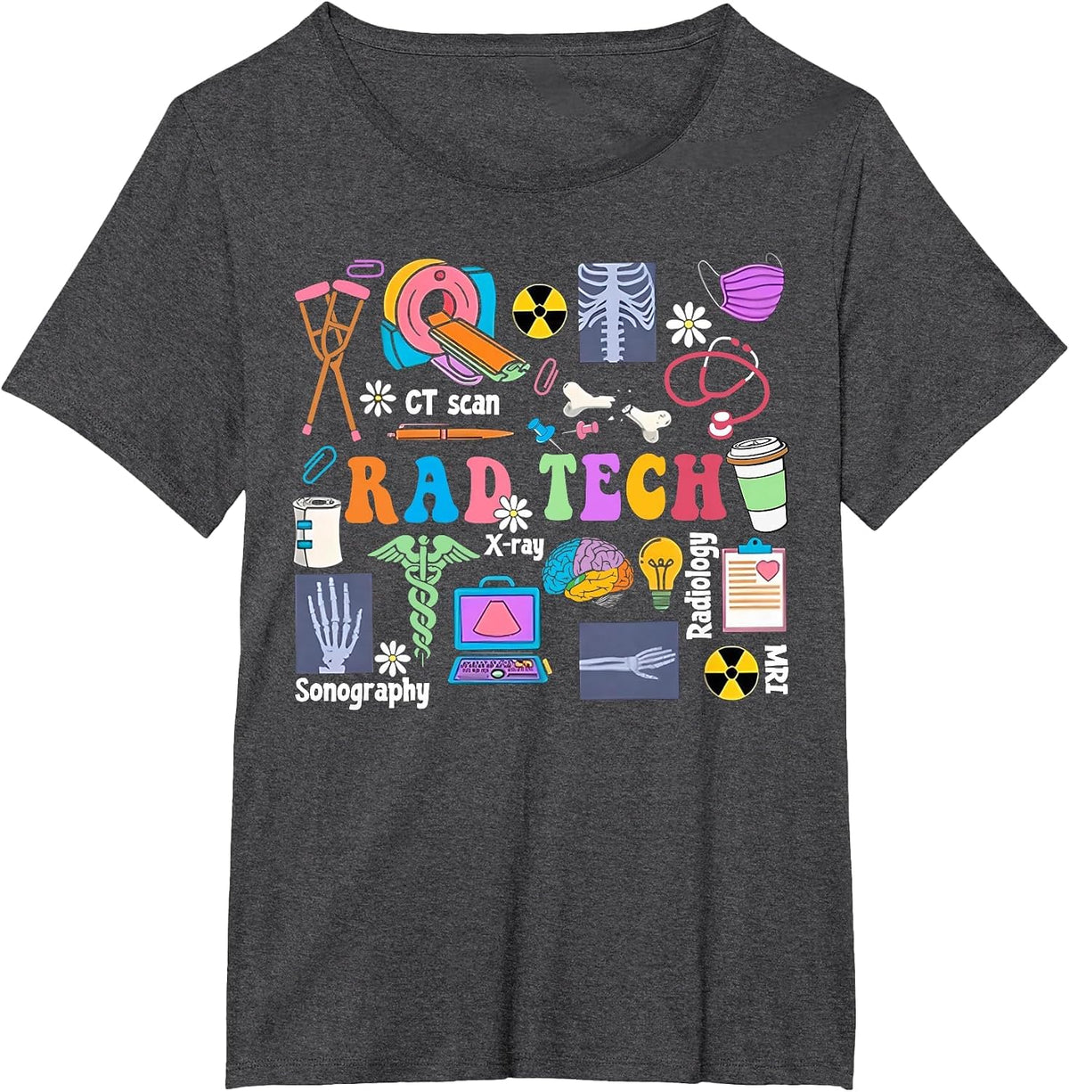 Cute Rad Tech Retro Groovy Radiology Technician X-Ray Tech T-Shirt - Dark Heather Grey