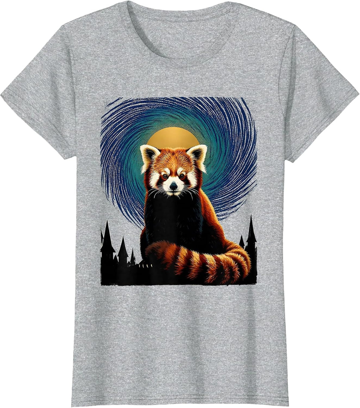 Red Panda Van Gogh Starry Night Animal Lover Art Meme T-Shirt - Heather Grey