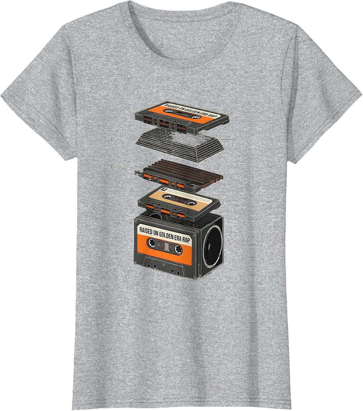 Women's Raised On Golden Era Rap Nostalgic Streetwear Hip Hop T-Shirt - Heather Grey