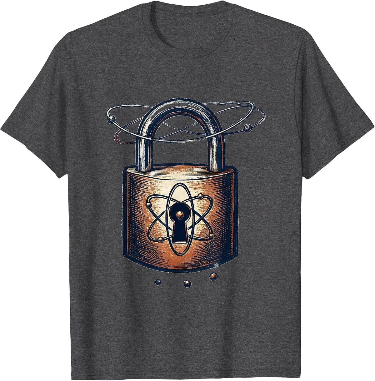 Orbital Padlock Vintage Science Nerd Chemistry Joke T-Shirt - Dark Heather Grey