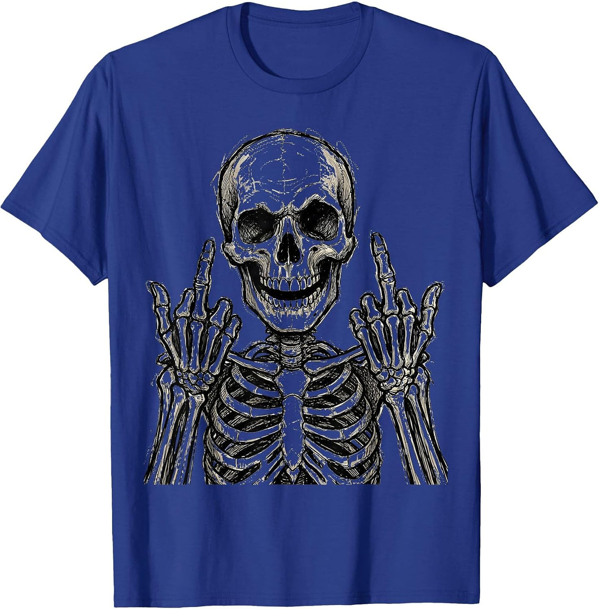 Men's Skeleton Double Middle Fingers Graphic T-Shirt - Royal Blue