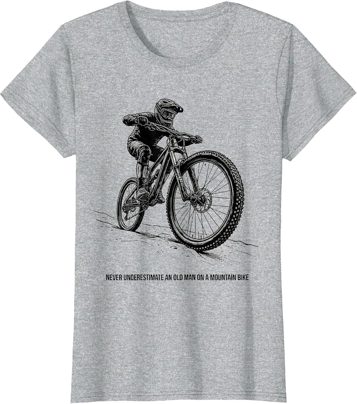 Never Underestimate An Old Man On A Mountain Bike Cycling T-Shirt - Heather Grey