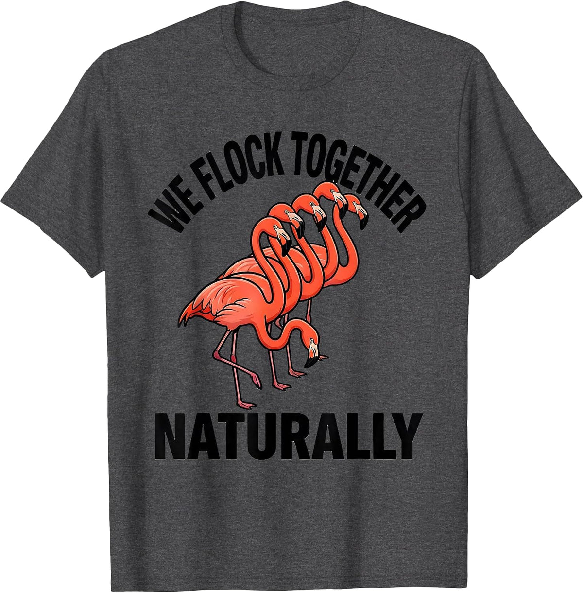 We Flock Together Naturally Funny Flamingo Lover Gift T-Shirt - Dark Heather Grey