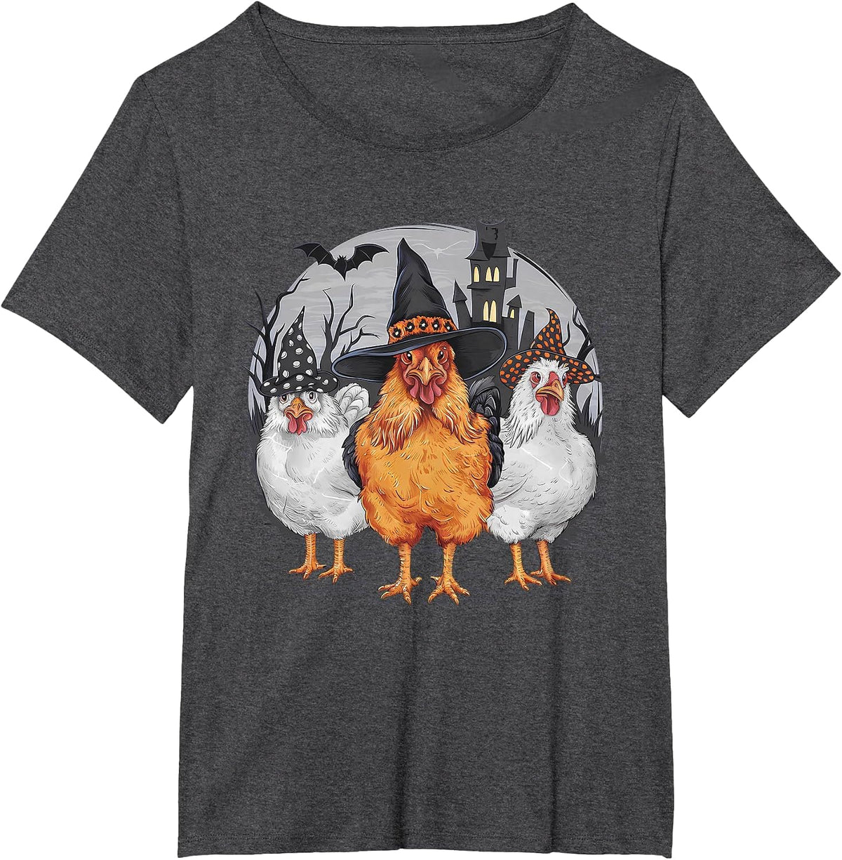 Funny Halloween Chickens Witch Spooky Season T-Shirt - Dark Heather Grey