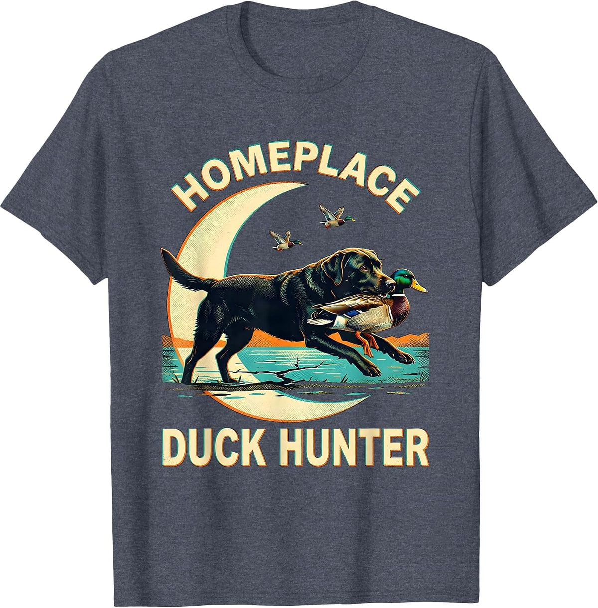 Homeplace Duck Hunter Risograph Labrador Duck Hunting Rural T-Shirt - Heather Blue