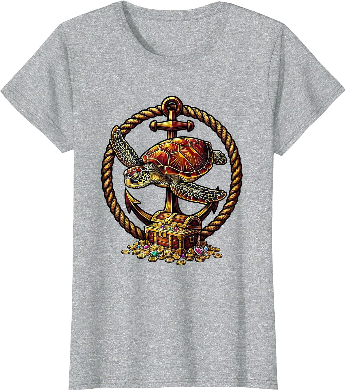 Sea Turtle Sunken Treasure Pirate Ocean Design T-Shirt - Heather Grey
