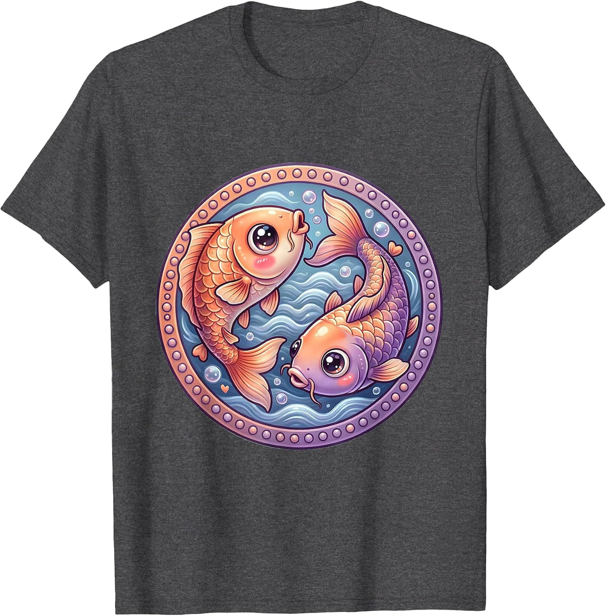 Twin Twin Day Mirrored Koi Fish Yin Yang Design T-Shirt - Dark Heather Grey