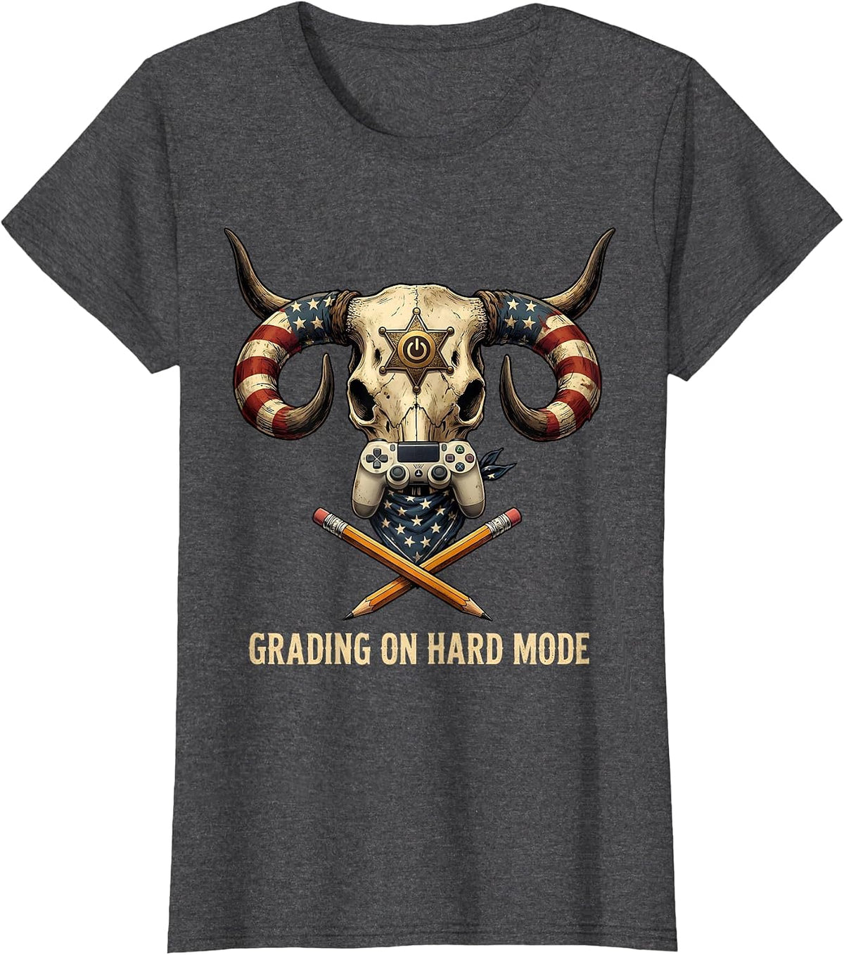 Women's Grading on Hard Mode Technology Gaming Teacher T-Shirt - Dark Heather Grey