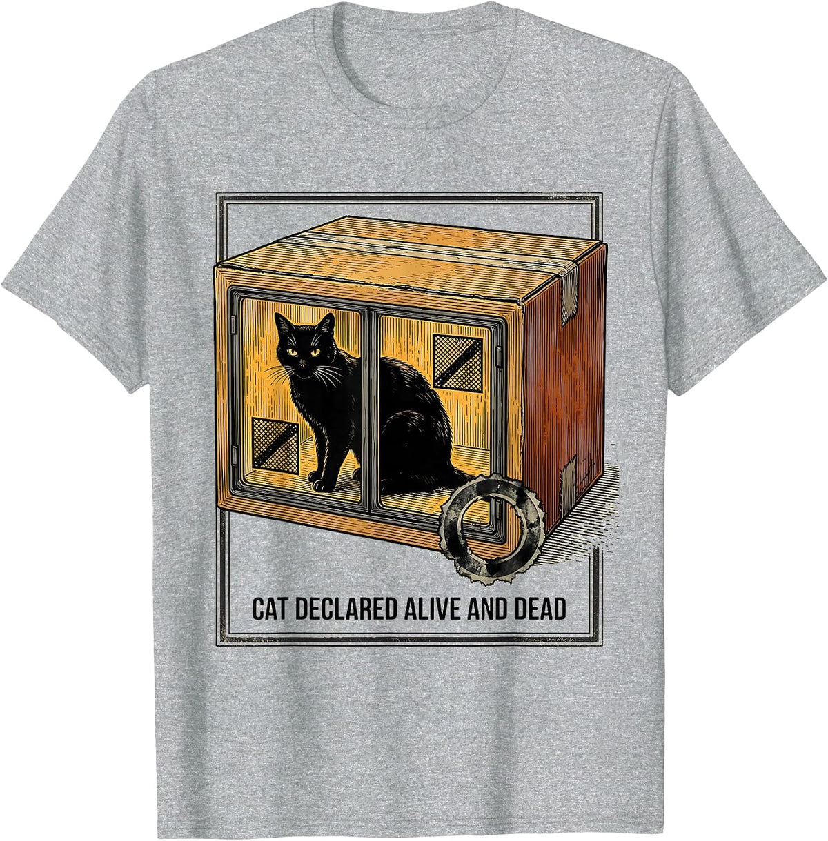 Men's Cat Declared Alive And Dead Quantum Physics Humor T-Shirt - Heather Grey