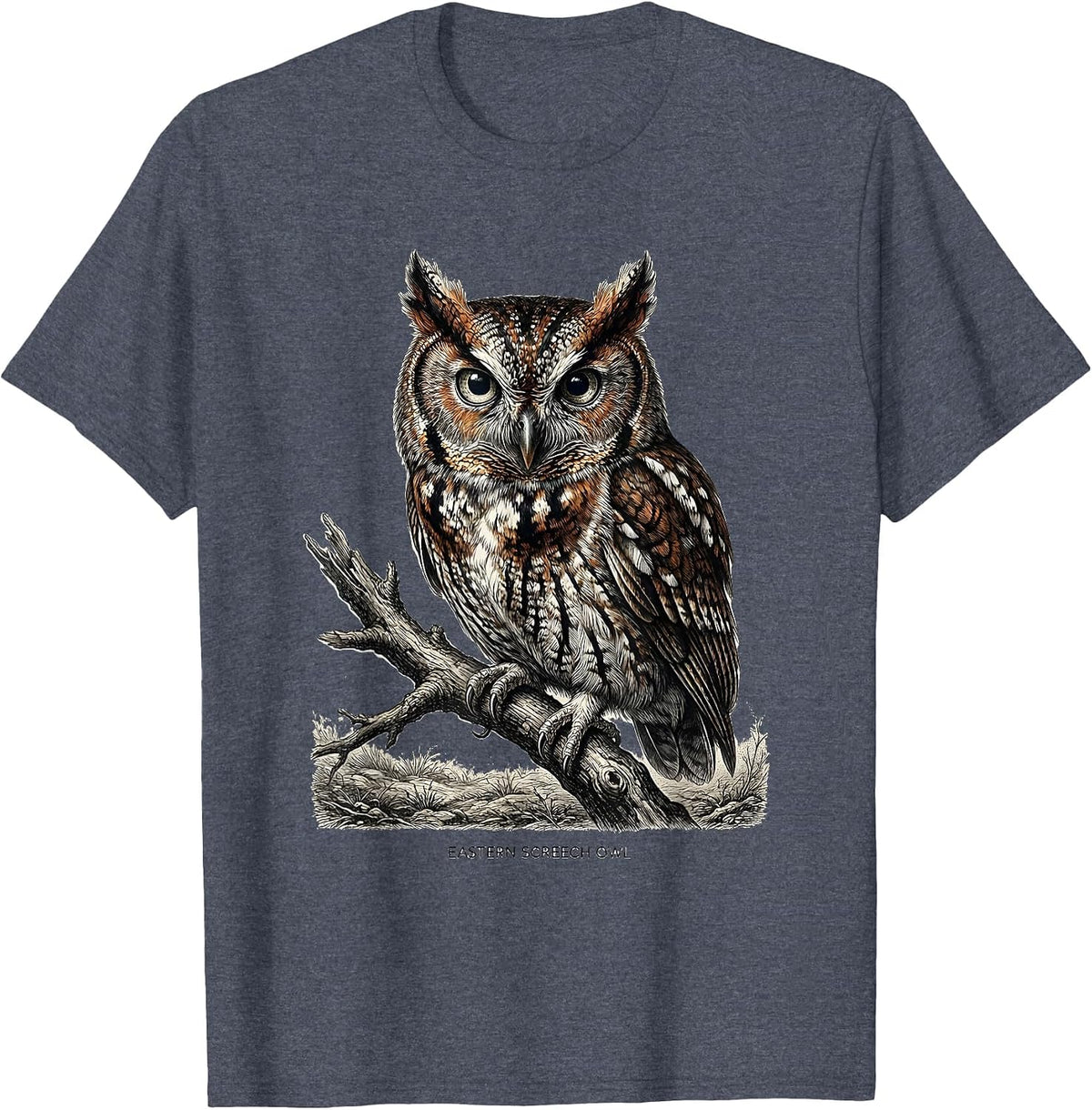 Eastern Screech Owl Retro Bird Lover Funny Wildlife Humor T-Shirt - Heather Blue