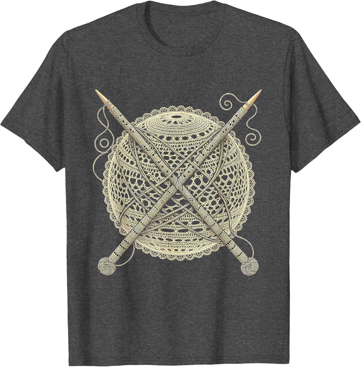 Crochet Yarn Ball Knitting Needles Graphic Design T-Shirt - Dark Heather Grey