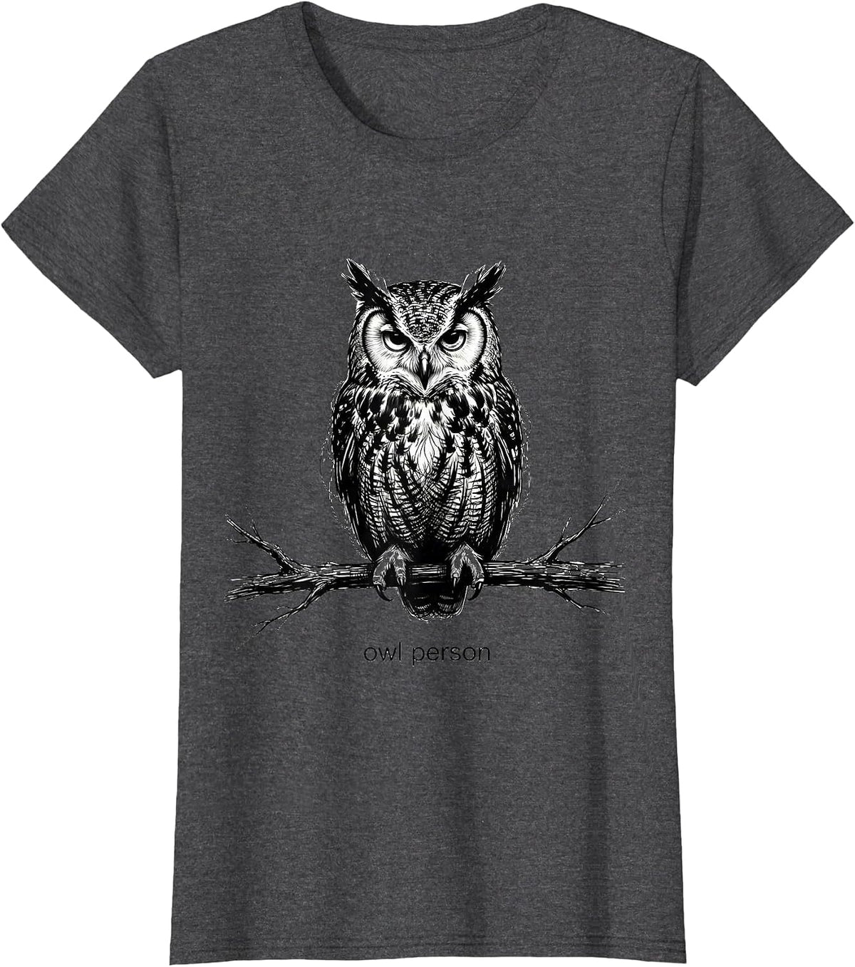 Women's owl person Minimalist Scribble Line Art Wildlife T-Shirt - Dark Heather Grey