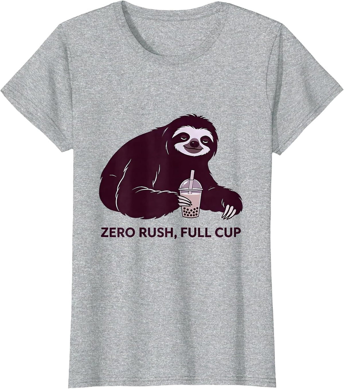 Zero Rush Full Cup Cute Sloth Boba Tea Kawaii Anime Lover T-Shirt - Heather Grey
