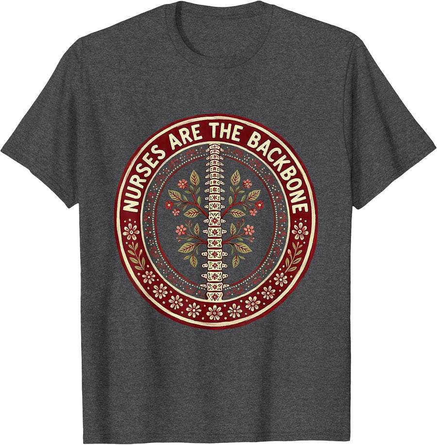Men's Nurses Are The Backbone Healthcare Pride Design T-Shirt - Dark Heather Grey
