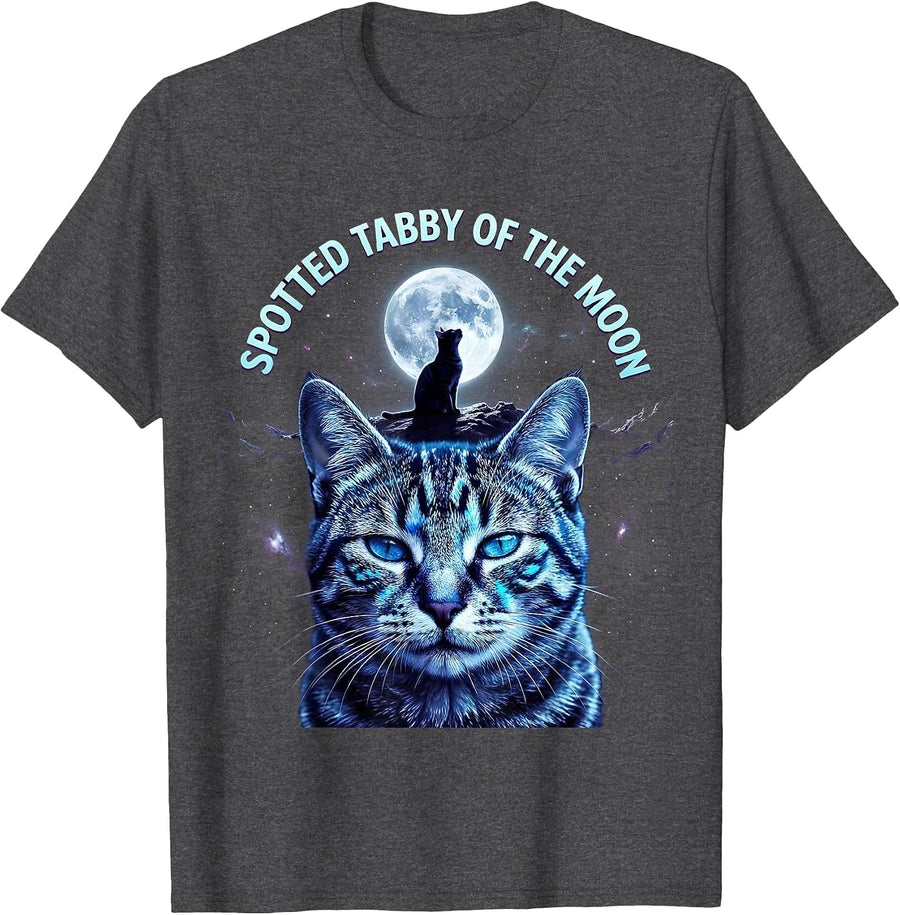 Men's Spotted Tabby Of The Moon Cosmic Cat Lover 90s Retro T-Shirt - Dark Heather Grey