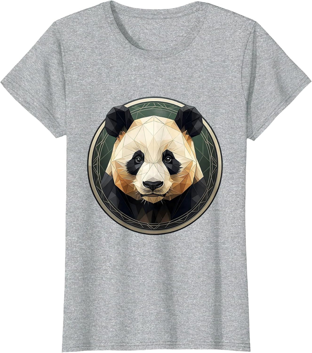 Geometric Low-Poly Panda Portrait Design T-Shirt - Heather Grey