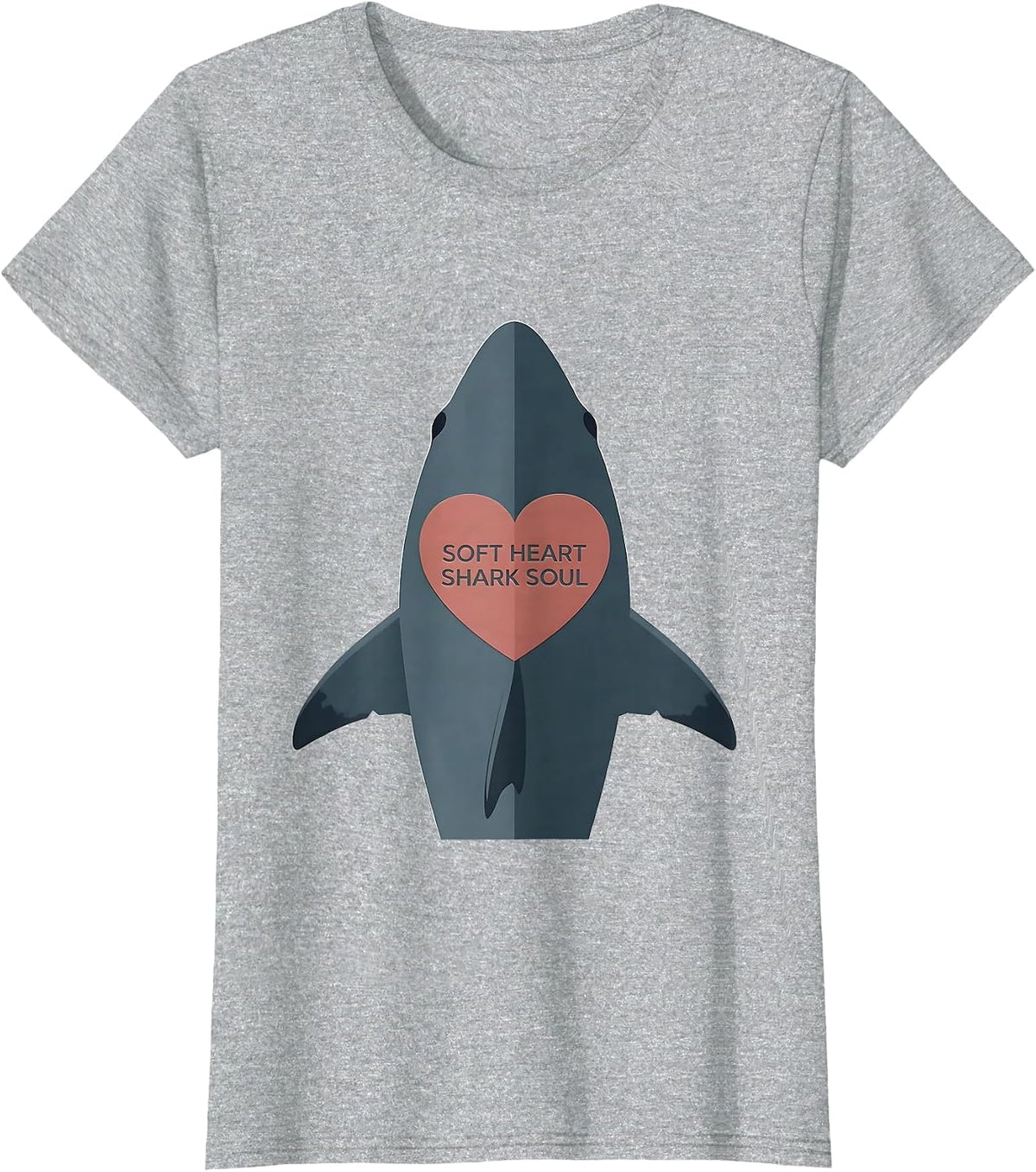Women's Soft Heart Shark Soul Graphic Design T-Shirt - Heather Grey