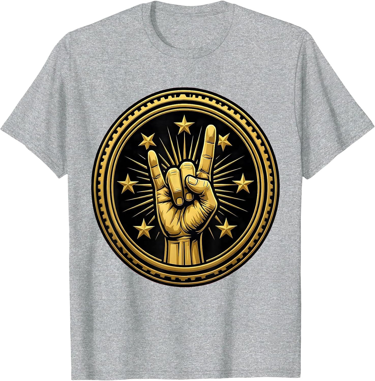 Men's Rock Devil Horns Hand Sign With Stars Graphic T-Shirt - Heather Grey