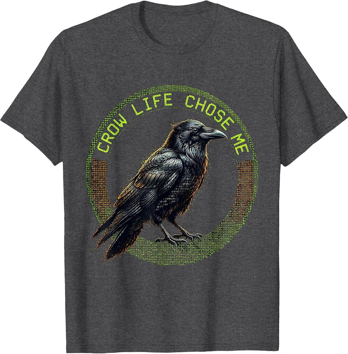 Men's Crow Life Chose Me Dark Bird Lover Design T-Shirt - Dark Heather Grey