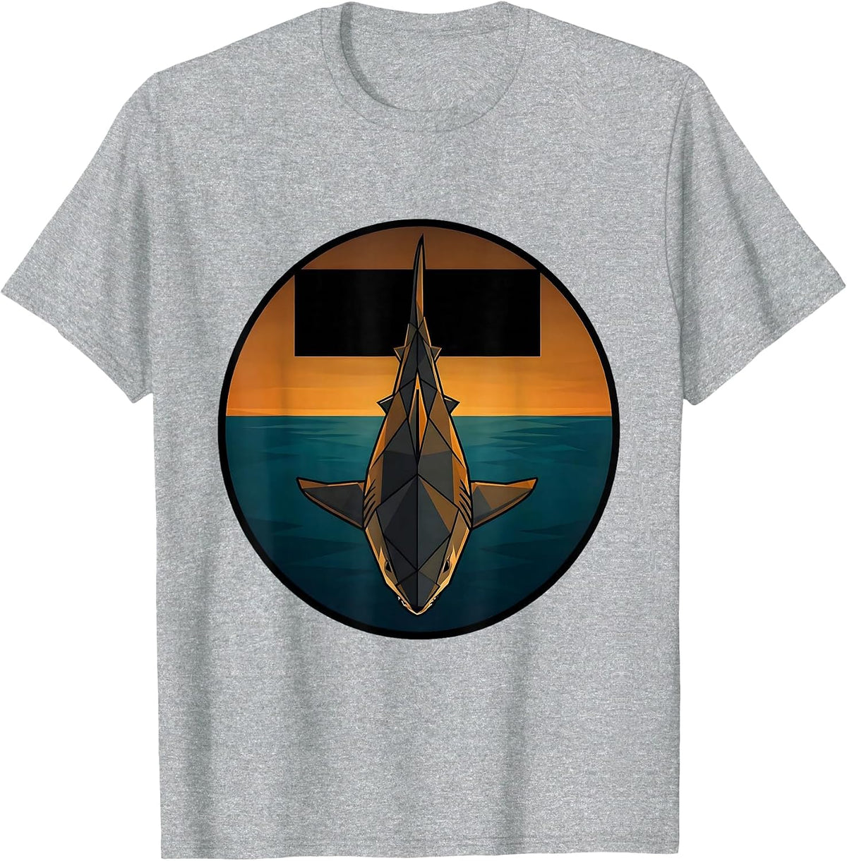 Men's Shark Silhouette Under Boat at Dusk T-Shirt - Heather Grey