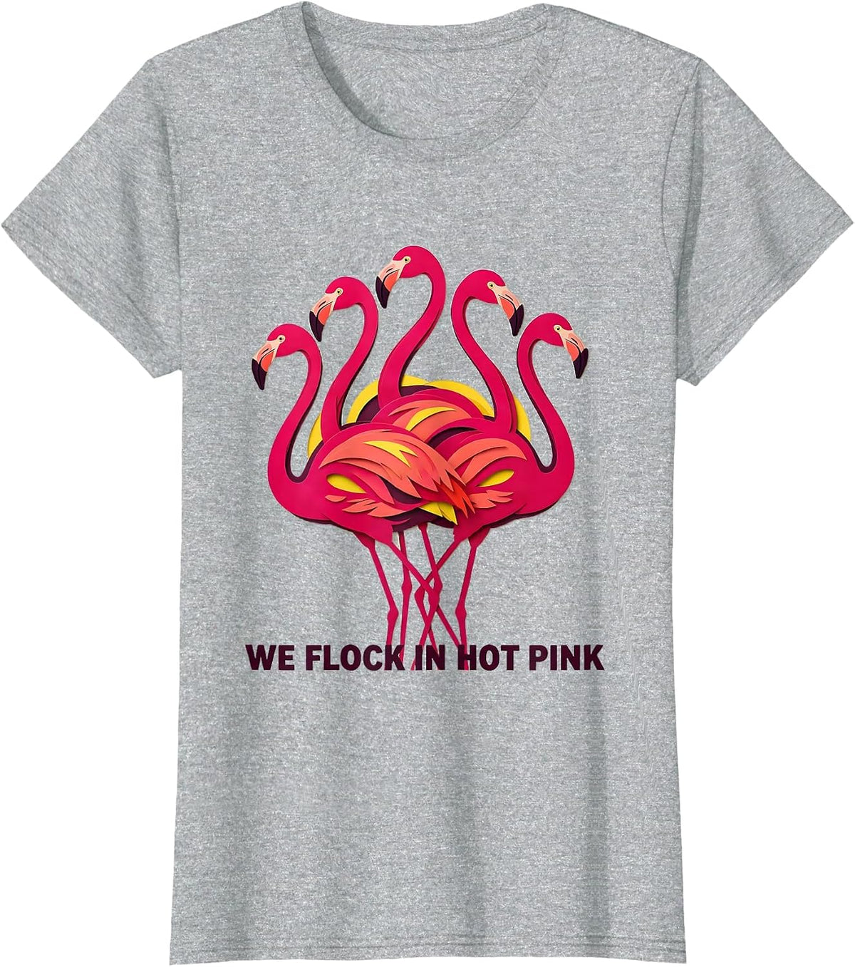 We Flock In Hot Pink Funny Pink Flamingo Bird Lover Summer T-Shirt - Heather Grey