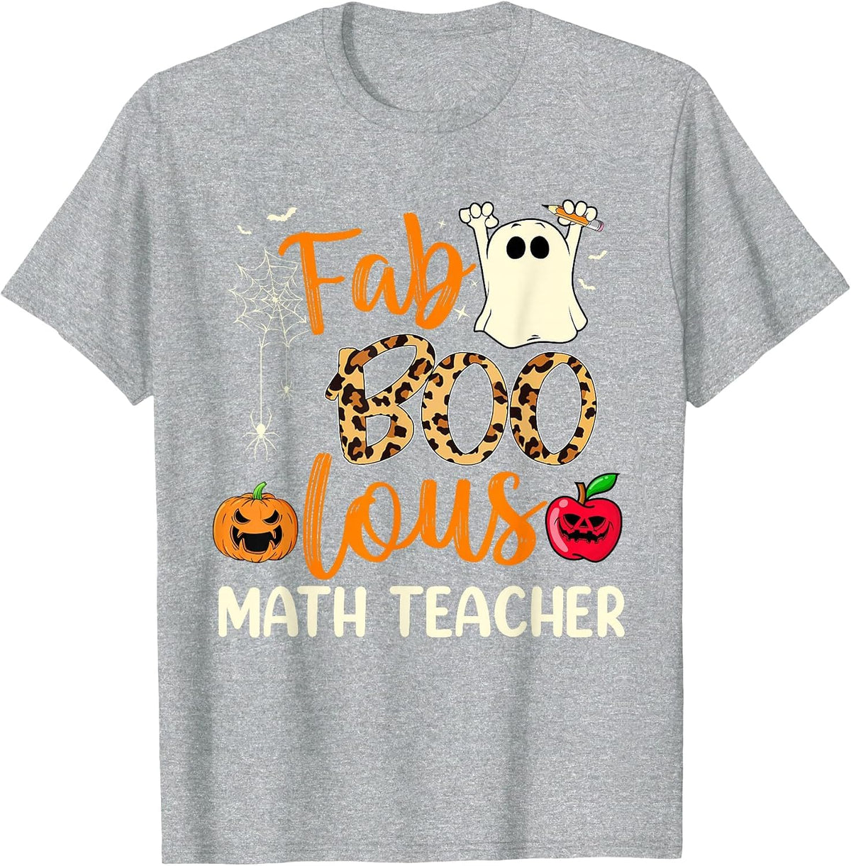 Fab Boo Lous Math Teacher Leopard Spooky Halloween Costume T-Shirt - Heather Grey